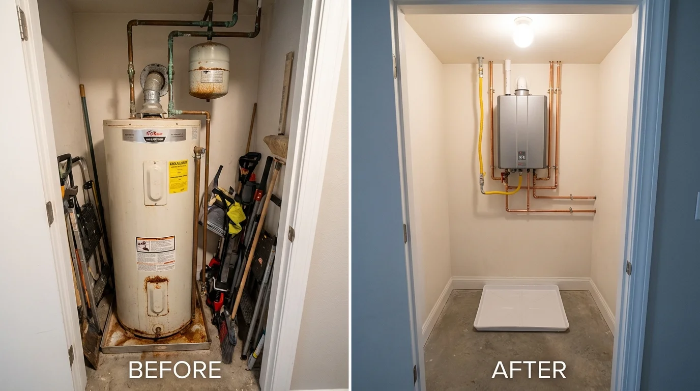 Tank water heater versus wall-mounted tankless unit comparison for Middletown, IN homeowners